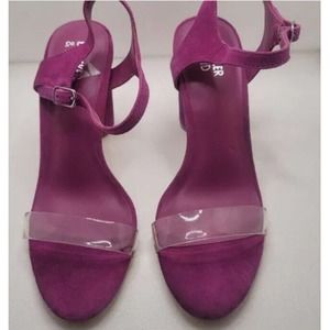 Bleecker & Bond Viola Fuchsia Suede Lucite Open Toe a High Heel Block Shoe Sz 9